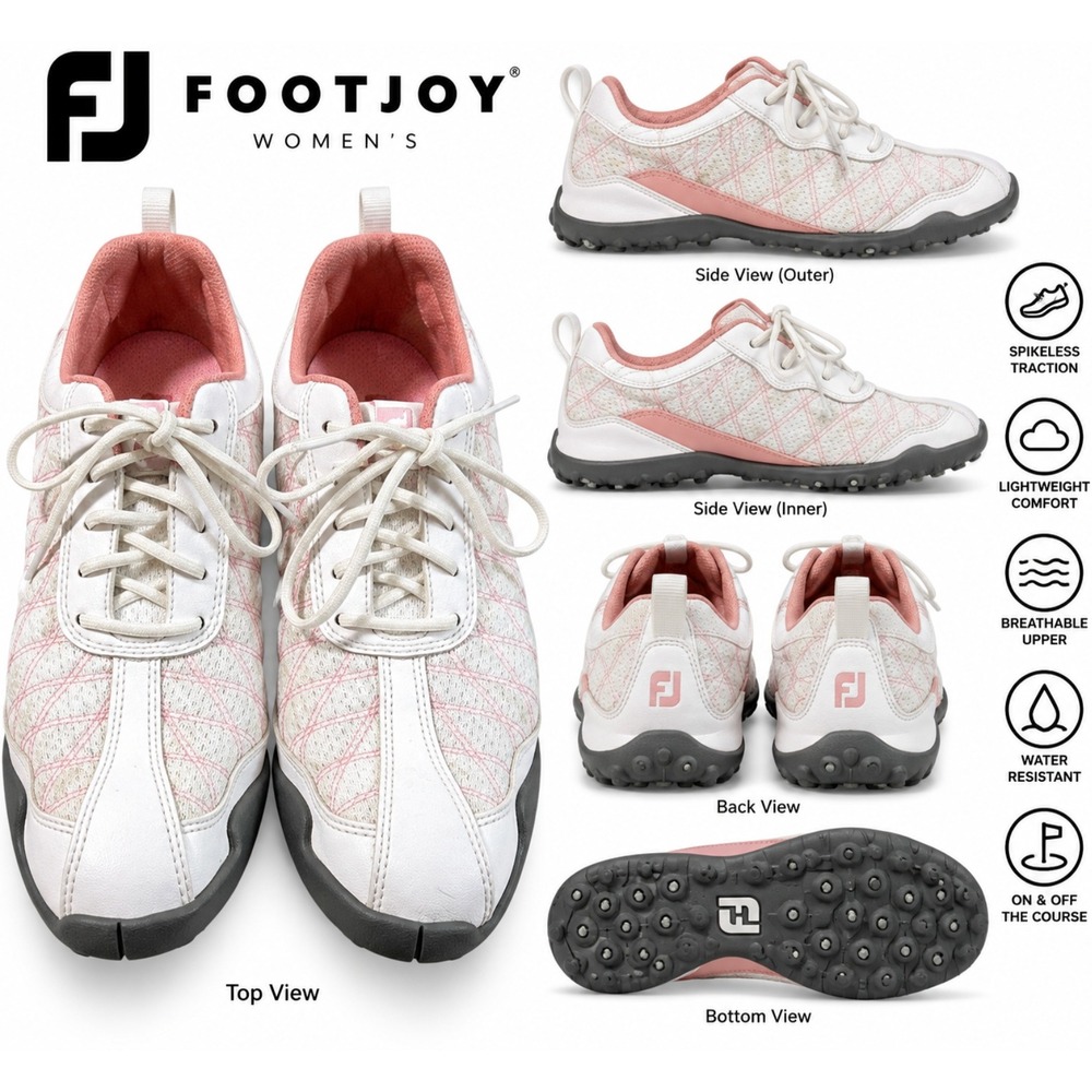 FootJoy FJ Golf Shoes Womens size 7.5 White Pink SuperLites Spikeless Sneakers